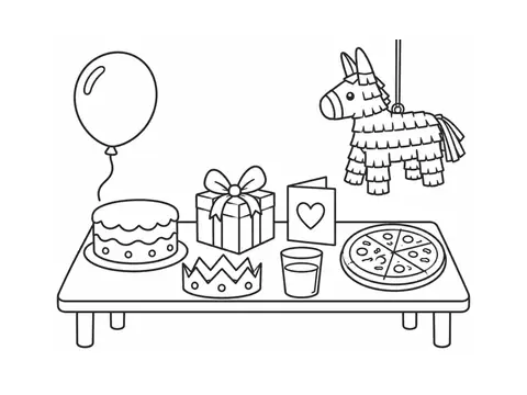 Birthday party · Coloring page