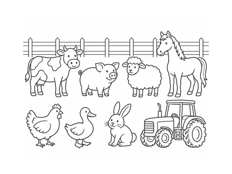 On the farm · Coloring page