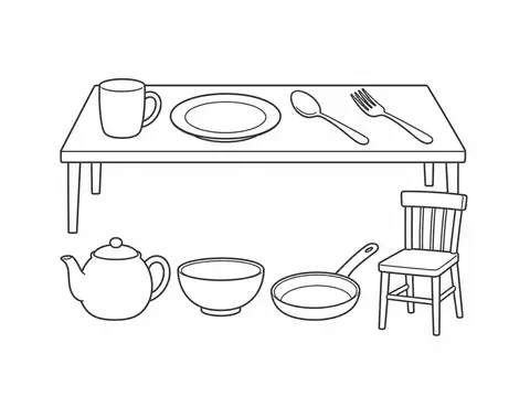 In the kitchen · Coloring page