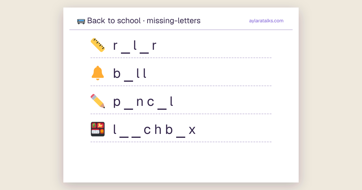 Back to school · Missing letters