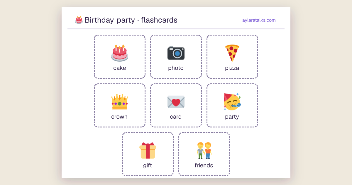 Birthday party · Flashcards