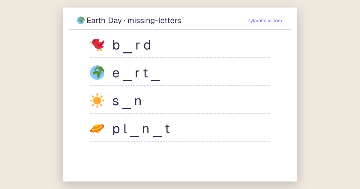 Earth Day · Missing letters