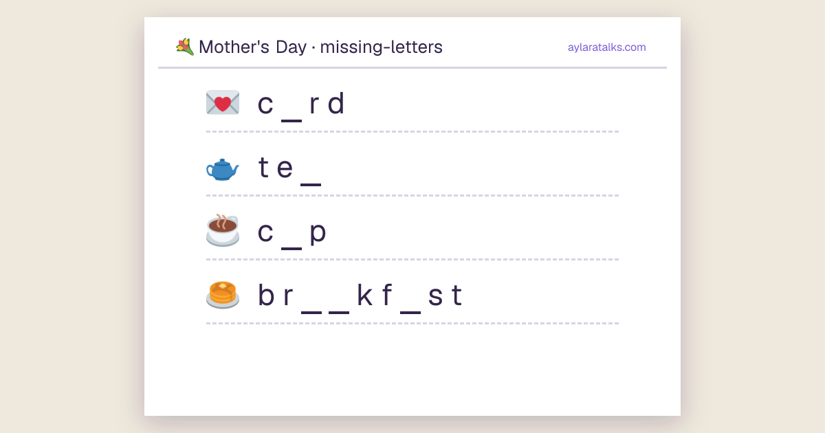 Mother's Day · Missing letters