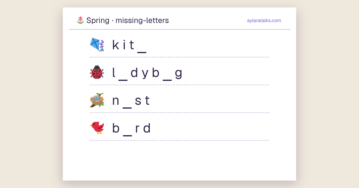 Spring · Missing letters