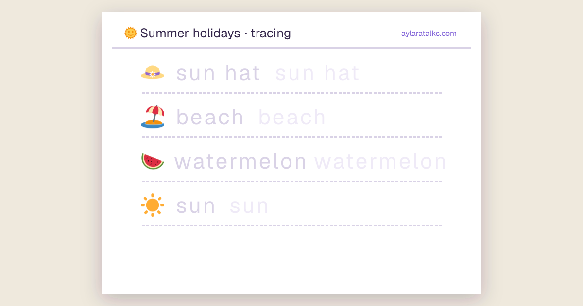 Summer holidays · Tracing sheet